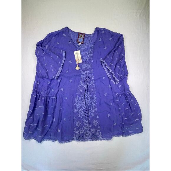 Johnny Was Blue Purple Eyelet Embroidered Floral Berries Hadley Blouse 2X NWT - Picture 1 of 9